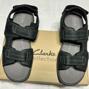 Clarks Collection Men’s Walkford Walk‎ Black Leather Sandals NIB Size 10.5 W